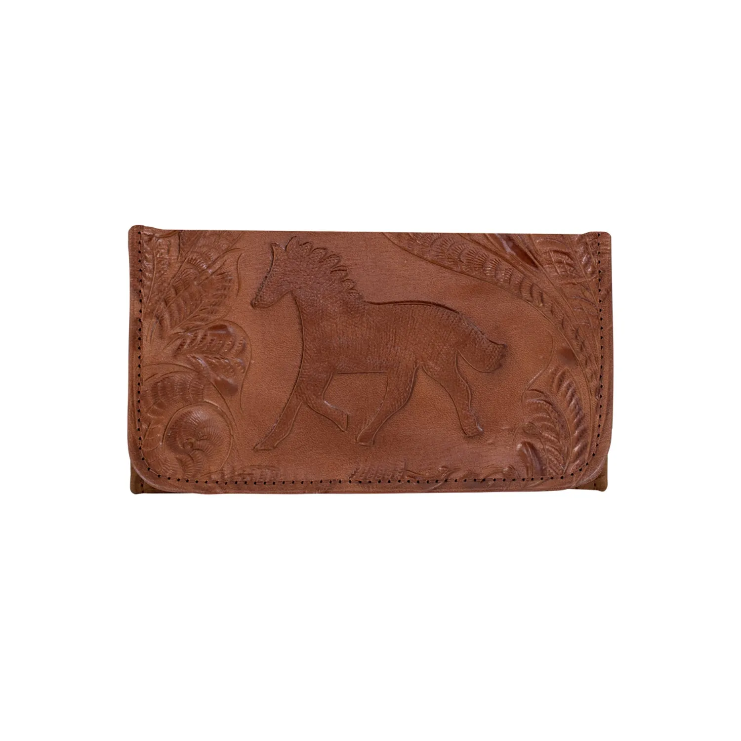 American West Womens Hitchin Post Medium Brown Leather Trifold Wallet