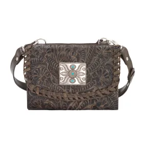 American West Womens Mohave Canyon Distressed Charcoal Leather Crossbody Bag