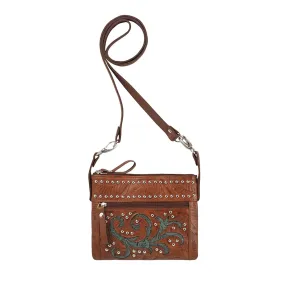 American West Womens Trail Rider Medium Brown Leather Crossbody Bag