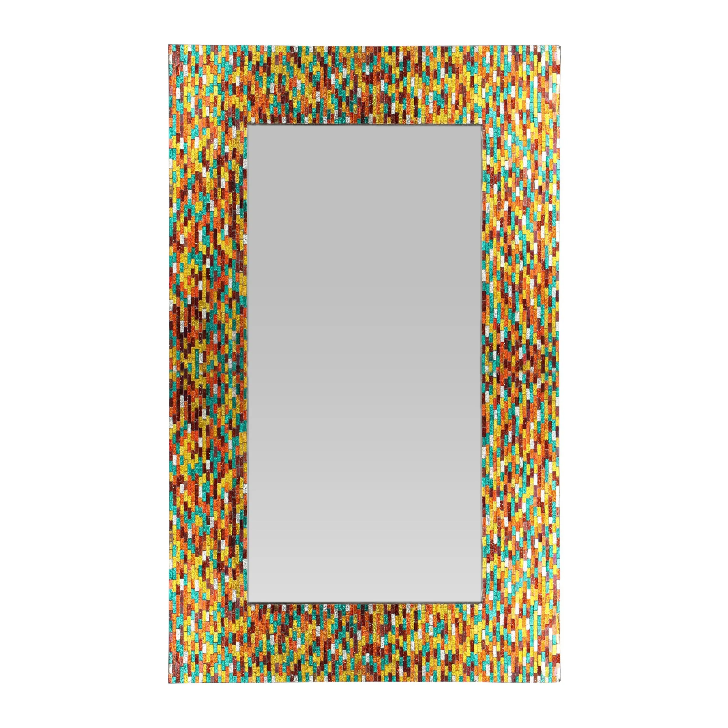 Boho Handcrafted Rectangular Mosaic Wall Mirror, Multi-Colored - NH284413