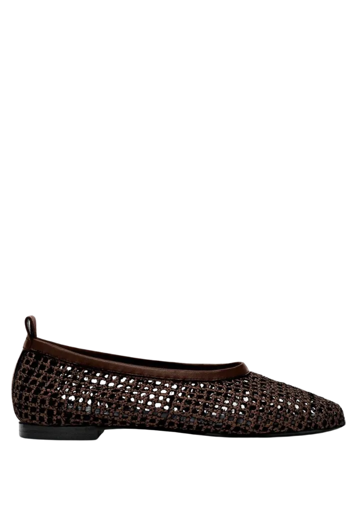 Brown Woven Leather Ballet Flats