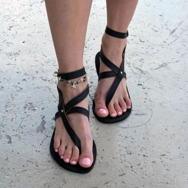 Classic PU Leather Gladiator Flat Sandal