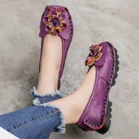 elveswallet Ethnic Floral Genuine Leather Handcrafted Flat Shoes