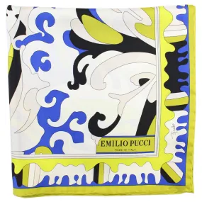 Emilio Pucci Silk Scarf Royal Blue Lime Design - Large Twill Silk Square Scarf