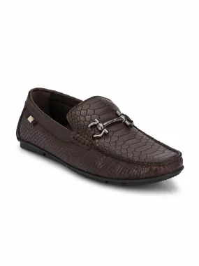 Hitz Men's Brown Leather Slip-On Casual Loafer Shoes