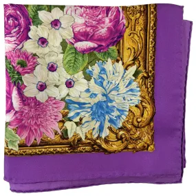 Rubinacci Silk Scarf Floral Purple Gold Villa Lucia - Square Foulard